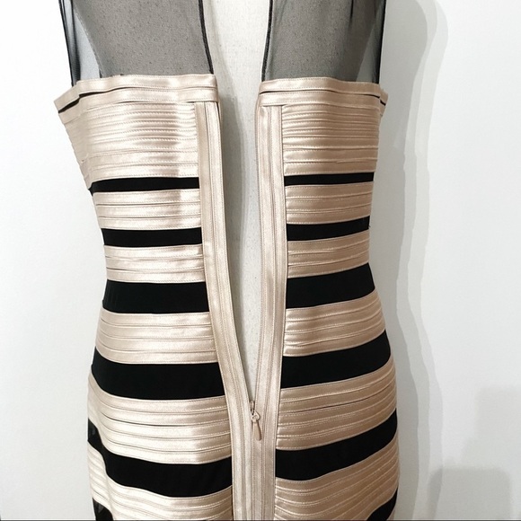 Bcbgmaxazria BRENDA BLACK CHAMPAGNE MESH SATIN BANDAGE COCKTAIL FORMAL DRESS - Picture 7 of 11